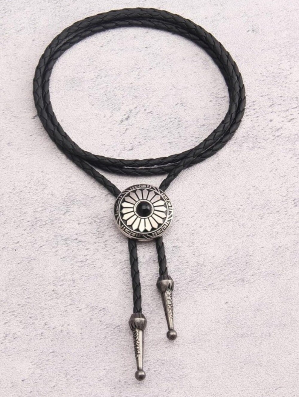 New western Black and silver Round bolo tie Unisex